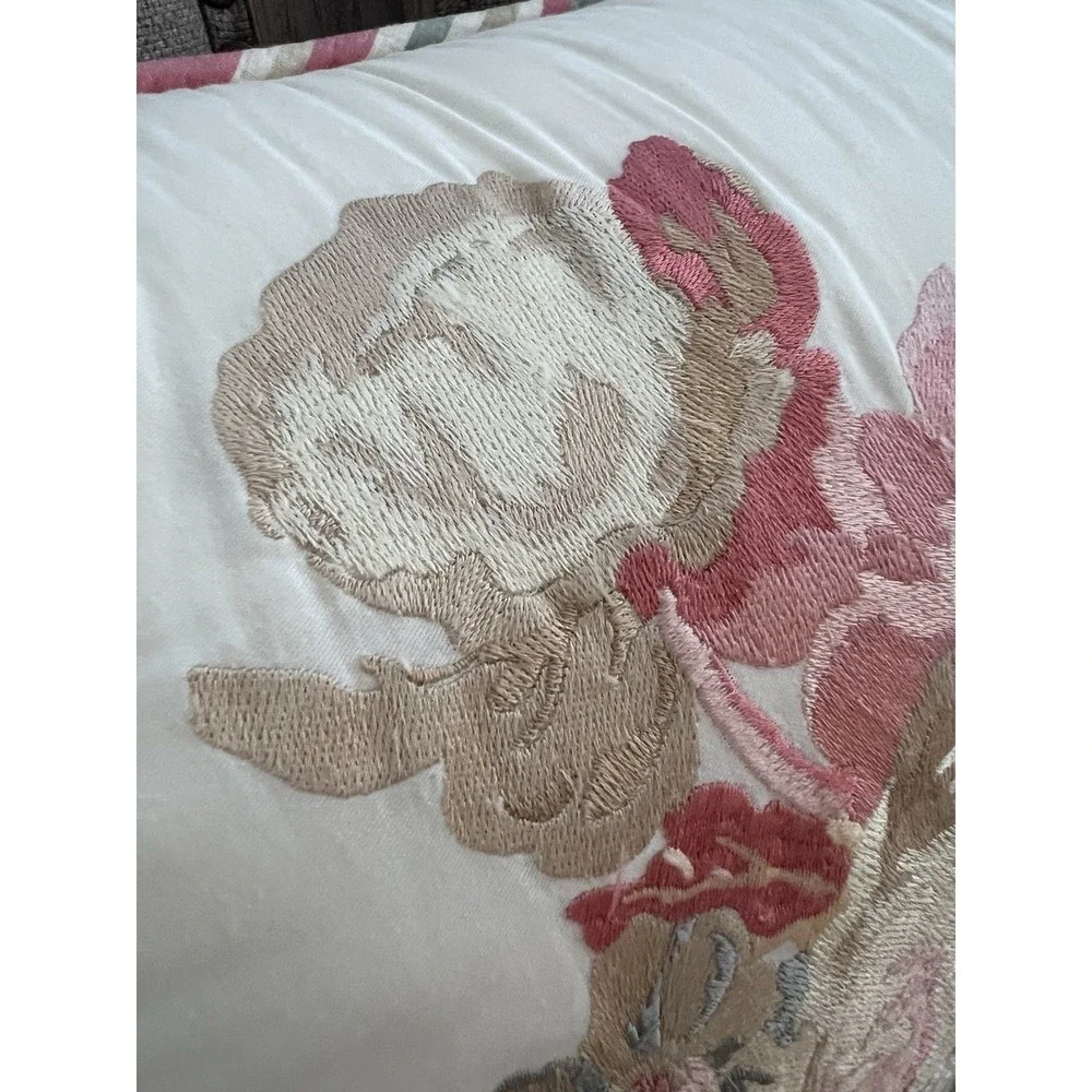 Waverly Spring Bling Farmhouse Floral Embroidered  Pillow Cover Accent Stripe